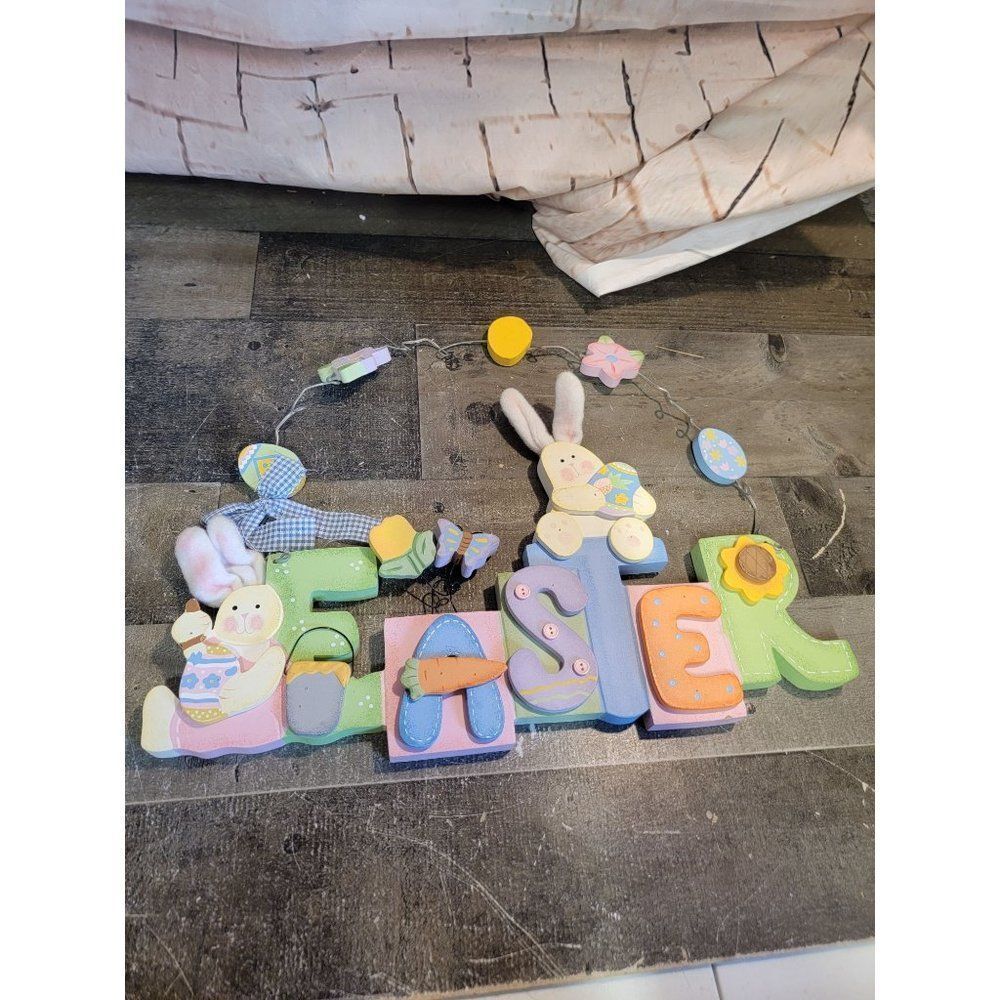 Wooden Easter Bunny carrot butterfly spring sign decor‎